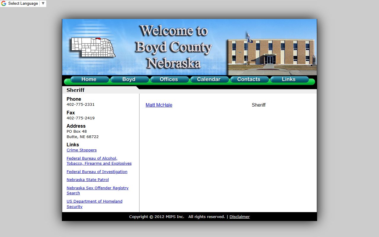 Boyd County sheriff contact page for jail mugshot records