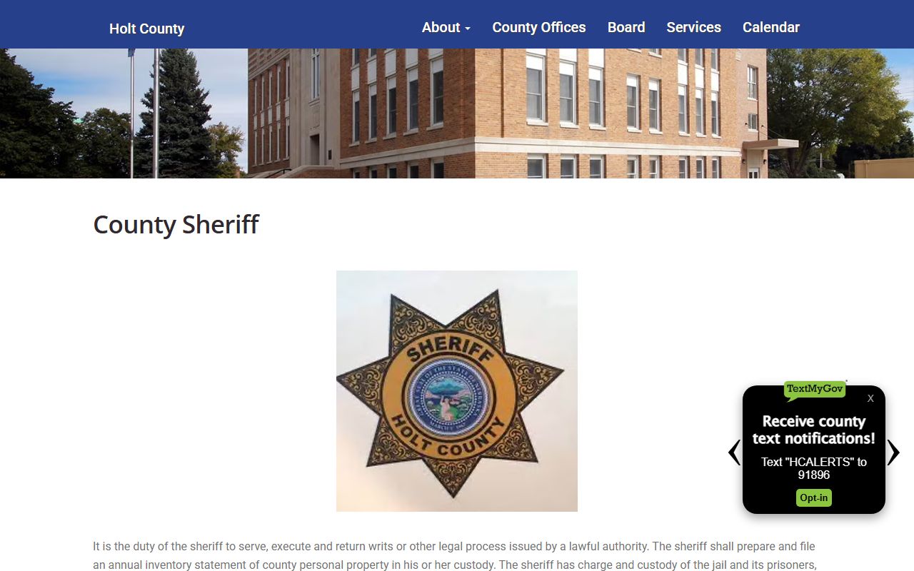 Holt County Jail / Holt County Sheriff's Office inmate custody contact page