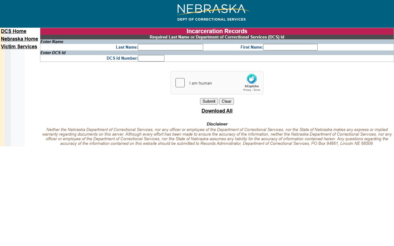 Nebraska NDCS inmate search for Boyd County state prison records